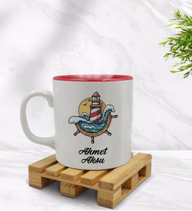 BK Gift Kişiye Özel Dümen Tasarımlı İçi Kırmızı Renkli Kupa Bardak Model 4