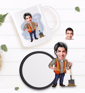 BK Gift Kişiye Özel Erkek Karikatürlü Beyaz Kupa ve Ahşap Bardak Altlığı Hediye Seti-80