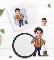 BK Gift Kişiye Özel Erkek Karikatürlü Beyaz Kupa ve Ahşap Bardak Altlığı Hediye Seti-80