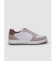 %100 Hakiki Deri Beyaz - Bej Süet Bağcıklı Erkek Sneaker