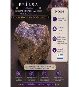 Sertifikalı Kristal Kuvars Ametist Akik Bantlı Jeot Doğal Taş Koleksiyonluk Dekoratif 8.5x6.5 NO96