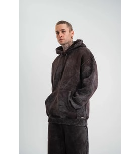 Unisex Double Oversize Kapşonlu Yıkamalı SweatShirt - Kahve