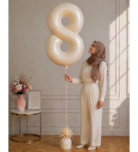 8 Rakamlı Krem 76 cm Helyum Balon – Folyo Parti Balonu