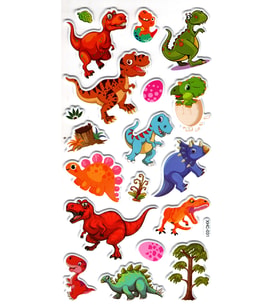 Sticker Kabartmalı Stiker Çıkartma Etiket (XHC031)-18x9 cm- Mutlu Dinozor