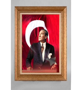Altın Varaklı Paspartulu Çerçeveli Atatürk Tablo nt690