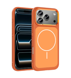 Apple iPhone 17 Pro Kılıf M-Safe Şarj Özellikli Metal Kamera Çerçeveli Mat Sanre (Turuncu)