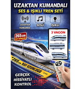 Sesli Işıklı Pilli 49 Parça Aksesuarlı İstasyon Özellikli Mıknatıs Vagonlu 265 cm Hızlı Tren Seti