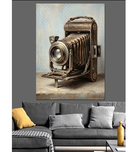 Teknik Çizimli Antik Fotoğraf Makinesi Dekoratif Kanvas - Mdf Ahşap Tablo