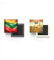 Buzdolap Magnetleri - Litvanya Bayrağı ve Vilnius Retro Tema - 2'li Set Magneti