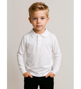 Çocuk Pamuklu Yakalı Dokulu Kumaş Uzun Kollu T-shirt