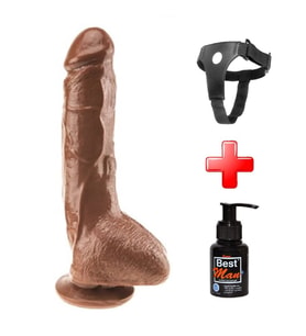 OdinsShop 25 cm Belden Bağlamalı Realistik Melez Dildo Penis + Kemer + Kayganlaştırıcı Hediyeli