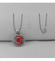 Gravür İşlemeli 925 Ayar Gümüş Küçük Boy Ay Yıldız Kolye