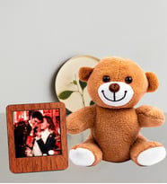 Kişiye Özel 25cm Peluş Ayıcık Ve Fotoğraflı Ahşap Çerçeve