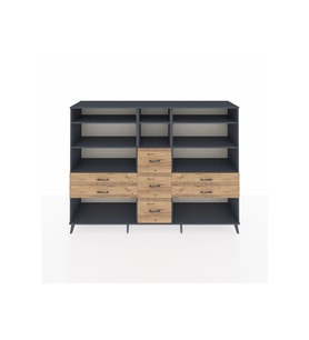 Hyperion Dolap 8 Raflı 7 Çekmeceli  220x44x163 Antrasit-Antrasit/Çam