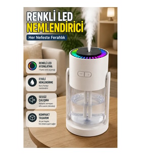 Renkli LED Aydınlatmalı Ultrasonik Hava Nemlendirici – Sessiz Oda Nemlendirme Cihazı