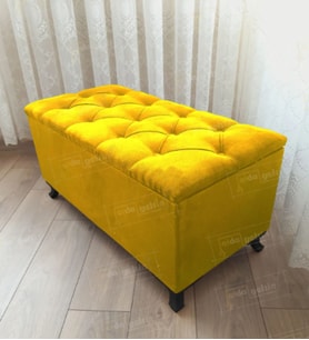 Sandıklı Kapitoneli Ayakucu Puf Bench 100 cm Siyah Ayak (Sarı)