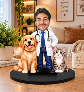 Kişiye Özel Veteriner Hekim Biblosu – 3D Karikatür Figür, Kedi Köpekli Veteriner Hediyesi, Dekoratif Masa Süsü