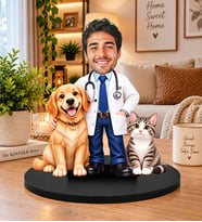 Kişiye Özel Veteriner Hekim Biblosu – 3D Karikatür Figür, Kedi Köpekli Veteriner Hediyesi, Dekoratif Masa Süsü