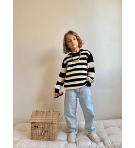 Cg Kids Çizgili Örgülü Siyah Renk Triko Kazaklı Jean Pantolon Erkek Çocuk Alt Üst Takım Süper Kalite Kumaş