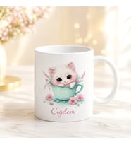 Kişiye Özel İsimli Hediye Kutusu Sevimli Kedi Kupa Bardak