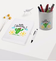 BK Gift Kişiye Özel Kaktüs Tasarımlı Beyaz Defter Kalem ve Kalemlik Hediye Seti - Model 8
