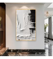 Tablolife Siyah Beyaz Ahenk 3D Yoğun Yağlı Boya Tablo Gold Çerçeve