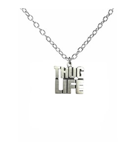 Thug Life Yazılı Metal Kolye – 60 cm Zincirli  Gümüş Renk Unisex Hip-Hop & Sokak Tarzı Aksesuar