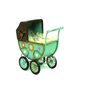 Dekoratif Metal Bebek Arabası Biblo Vintage Hediyelik