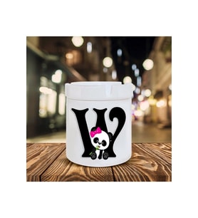 Panda Desenli W Harfi Baskılı Seramik Şık Küllük