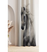 Fon Perde - At Desenli Dijital Baskılı Gri Pano Fon Perde-Digital Printed Background Curtain