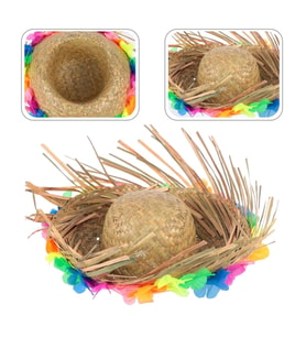 Naturel Renk Püsküllü Örme Hasır Hawaii Luau Aloha Şapka 13x36 Cm