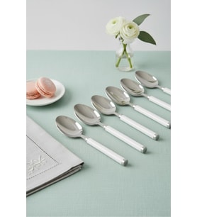 6 lı Paslanmaz Çelik Tatlı Kaşığı Seti Beyaz Saplı 15 cm