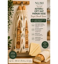 Premium Baget Ekmek Saklama Seti - 1 Pamuklu Çift Kat Astarlı Kese (30x70) + 2 Balmumu Bez (40x40)