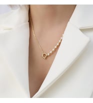 925 Ayar Gümüş Creamrose Tatlısu İncisi Kolye-6mm (Gold)