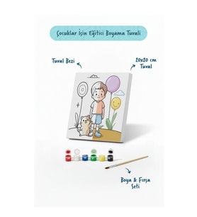 Balonlu Çocuk Boyama Tuvali – Şövalesiz Boya Seti 20x20