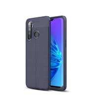 Realme C3 Kılıf Kamera Çıkıntılı Deri Desenli Silikon (Lacivert)