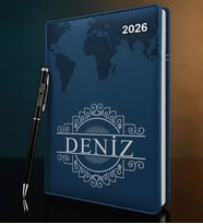 BK Gift Kişiye Özel İsimli Termo Sert Kapak 2026 Lacivert Ajanda & Kalem -12, Öğretmenler Günü Hediyesi, Yeni İş Hediyesi