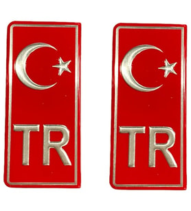 araba plaka 2li kırmızı tr türkiye ayyıldız logolu arma yapışkanlı plaka uyumlu 2 adet