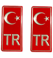 araba plaka 2li kırmızı tr türkiye ayyıldız logolu arma yapışkanlı plaka uyumlu 2 adet