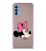 Oppo Reno 4 Soft Premier Kapak Minnie Mouse-A Tasarımlı Silikon Kılıf - Pudra (Şeffaf)