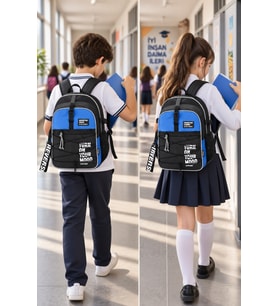 Okul Sırt Çantası Hiking Blue 3 Bölmeli Ortopedik Suya Dirençli 43x30x15 cm