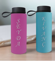 BK Gift Kişiye Özel İsimli 2’li Pembe ve Turkuaz Cam Matara 500ml, Sevgiliye Hediye, İsimli Cam Matara, Sevgililer Günü