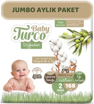 Baby Turco Bebek Bezi Doğadan Beden:2 (3-6Kg) Mini 168 Adet Jumbo Aylık Pk