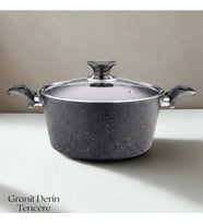ARZU ÇELİK 24 Cm Granit Derin Tencere Cam Kapak - Siyah