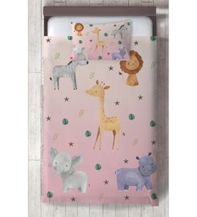 MEKTA HOME BEBEK VE ÇOCUK ODASI Safari Desenli Pembe Yatak Örtüsü