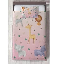 MEKTA HOME BEBEK VE ÇOCUK ODASI Safari Desenli Pembe Yatak Örtüsü