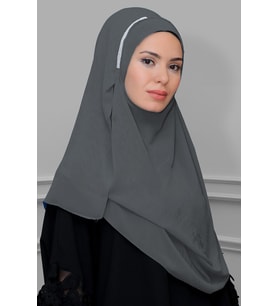Gri Pratik Hazır Geçmeli Malezya Şal Şifon Taşlı 1850_15