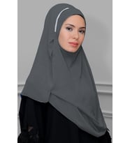Gri Pratik Hazır Geçmeli Malezya Şal Şifon Taşlı 1850_15