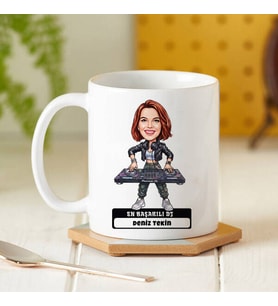 En Başarılı DJ Müzisyen Kadın Karikatürlü Kupa Bardak