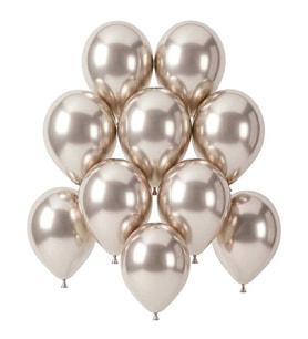 Beyaz Altın Renk Lateks krom Balon (15 cm) - 10 Adet